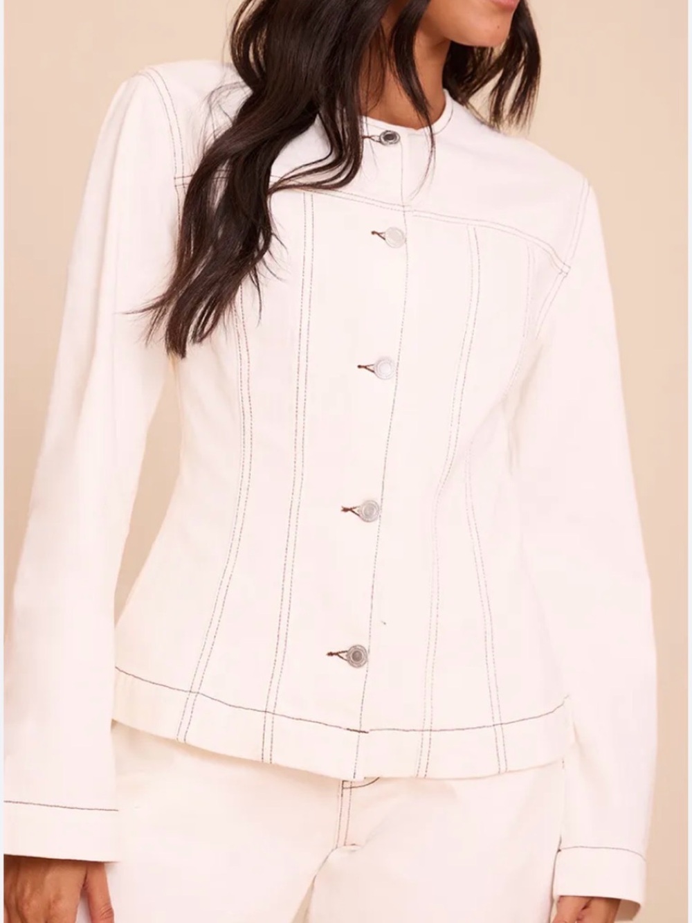 PrettyLittleThing Cream Round-Neck Button Front Jacket - Picture 7 of 7